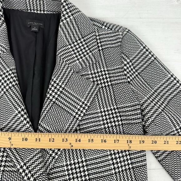 Ann Taylor Blazer Coat Sz M Houndstooth Plaid Mid-Length Lined Open Front Jacket - Picture 12 of 15